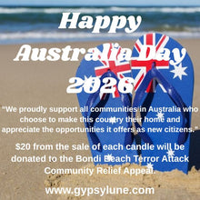 Load image into Gallery viewer, Happy Australia Day Beach Theme Charity Candle Supporting Bondi Community Relief Appeal